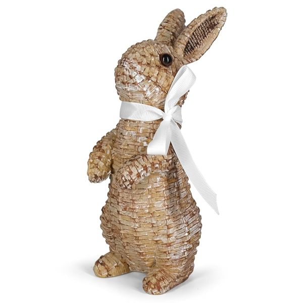 Rattan Effect Resin Bunny Easter Decor,Table Rabbit Easter Decorations,Spring Bunnies Decoration Statue Figurine for Home Farmhouse (Bronze, Stand)