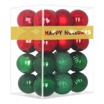 Red & Green 2.5" Christmas Balls Christmas Tree Decoration Ornaments Shatterproof Hanging Balls for Birthday Halloween Holiday Wedding Decorations Set of 24pcs