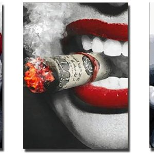 Red Lips Series: 【Luxury】-Spray Painting Core Modern Fashion Sexy Red Lips Nordic Style Room Decoration Painting Sofa Background HD Wall Painting Set of 3（11.8"X15.75")【No Fram