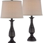 Regency Hill Ben Farmhouse Traditional Table Lamps 25" High Full Size Set of 2 Dark Bronze Brown Metal Beige Linen Drum Shade Decor for Living Room Bedroom House Bedside...