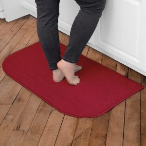 Ritz Solid Accent Rug: 18" x 30" Stain Resistant Kitchen or Living Room Floor Mat - Non-Slip Latex Backing, Machine Washable, Red