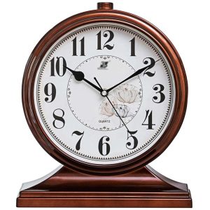 rnuie Desk Clock for Table Decor, Retro Mantel Clock Battery Operated for Fireplace Mantel, Living Room, Bedroom, Office, Desktop Decoration(Brown)