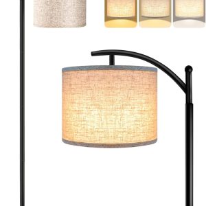 ROTTOGOON Floor Lamp for Living Room with 3 Color Temperatures LED Bulb, Standing Lamp Tall Industrial Floor Lamp Reading for Bedroom, Office (9W LED Bulb, Beige Lampshade...