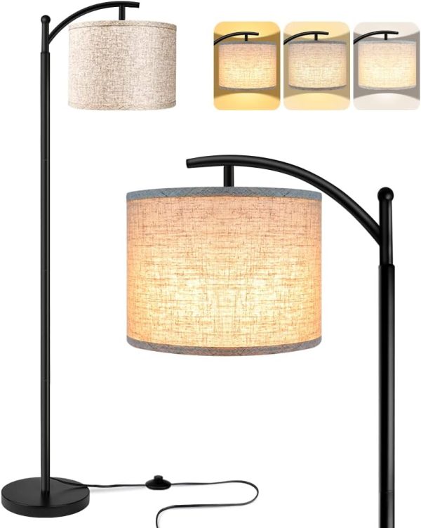 ROTTOGOON Floor Lamp for Living Room with 3 Color Temperatures LED Bulb, Standing Lamp Tall Industrial Floor Lamp Reading for Bedroom, Office (9W LED Bulb, Beige Lampshade...