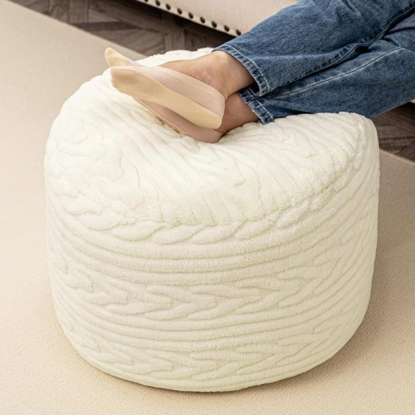 Round Stuffed Pouf Ottoman Faux Wool Fur Pouf with Polyester Fiber Pouf Filling Furry Pouf Foot Stool Storage Ottoman 20 X 14 Floor Poufs Foot Rest for Living Room (Cream)