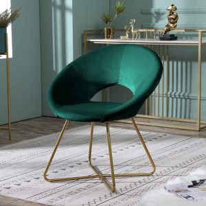 Roundhill Furniture Slatina Silky Velvet Upholstered Accent Chair with Gold Tone Finished Base, 25D x 28W x 31.5H in, Green