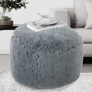 ROYALAY Round Stuffed Pouf Ottoman, Long Plush Faux Fur Pouf with Supportive Filling, Fluffy & Furry Couch Foot Stool Storage Ottoman for Living Room, Bedroom and Kids Room,...