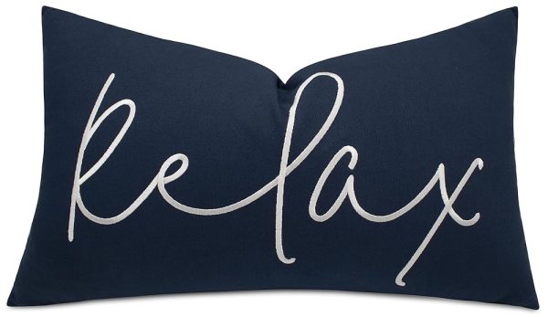 Rudransha Relax Sentiment Embroidered Decorative Oblong Accent Throw Pillowcase - Bedroom Decor, Housewarming - 12x20 Inches, Navy Blue