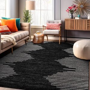 Rugshop Bohemian Stripe Stain Resistant High Traffic Living room Kitchen Bedroom Dining Home Office Area Rug 5'x7' Black