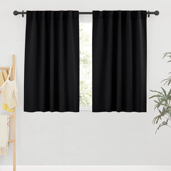 RYB HOME Bedroom Blackout Curtains - Small Window Treatment Set Energy Saving Thermal Insulated Drapes for Living Room/Nursery/Kitchen, 42-inch Wide x 45-inch Long, Black, 2 Panels