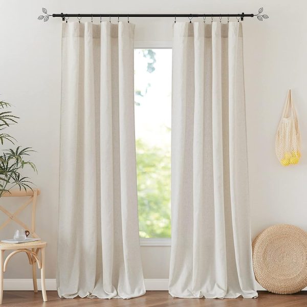 RYB HOME Flax Linen Blend Curtains 84 Inches Long - Semi Sheer Breathable Woven Light Filtering Window Treatment Drapes for Living Room, Bedroom, Office, Nursery, W 52" x L 84",...