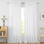 RYB HOME White Curtains Linen Textured Sheer Light Filtering Semi Sheer Curtains 84 inches Long Half Privacy Window Drapes for Living Room Bedroom Dining, Length 84 by Width 52...