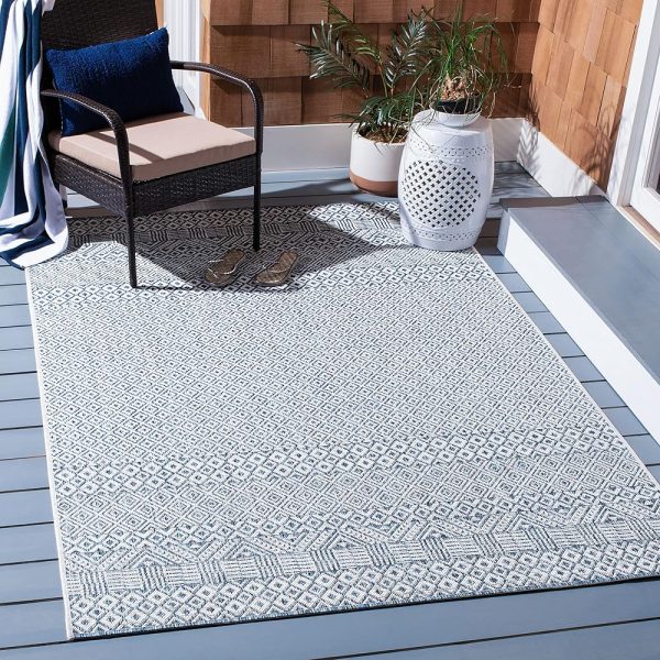 SAFAVIEH Courtyard Collection Area Rug - 8' x 10', Blue & Navy, Non-Shedding & Easy Care, Indoor/Outdoor & Washable-Ideal for Patio, Backyard, Mudroom (CY8235-53412)