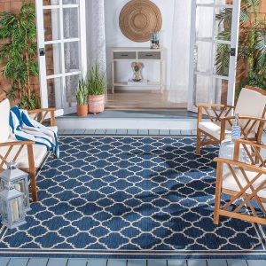 SAFAVIEH Courtyard Collection Area Rug - 8' x 10', Navy & Beige, Non-Shedding & Easy Care, Indoor/Outdoor & Washable-Ideal for Patio, Backyard, Mudroom (CY6918-268)