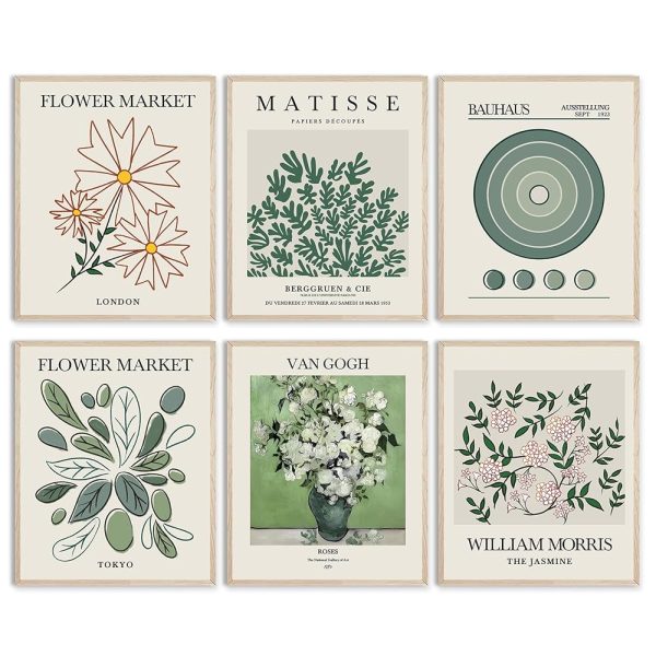 Sage Green Wall Art Prints Posters, Vintage Boho Wall Decor Prints, Abstract Matisse Wall Art Posters Pictures for Gallery Room Aesthetic Living Room Bathroom Bedroom Decor,...