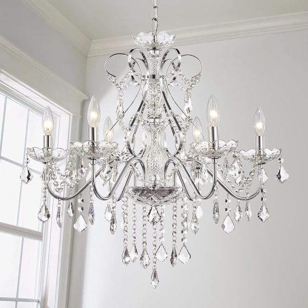 Saint Mossi 6 Light Crystal Chandelier Light Fixture Modern Chandelier Crystal Lighting, Crystal Pendant Raindrop Chandelier for Dining Room,Bedroom,Living Room,H23 x D24