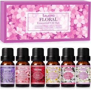 SALKING Floral Essential Oils Set, Premium Pure and Natural Essential Oils, Fragrance Oil Scented Oils for Oil Diffusers 6 x 10 ML - Lavender, Rose, Jasmine, Cherry Blossom,...