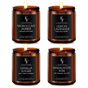 Scented Candles for Home Scented Aromatherapy Candles, 4 Pack 28 Oz Soy Wax Candle Gift Set for Women Men (Lemon Lavender/Vanilla Sugar/Sandalwood Rose/Moroccan Amber)