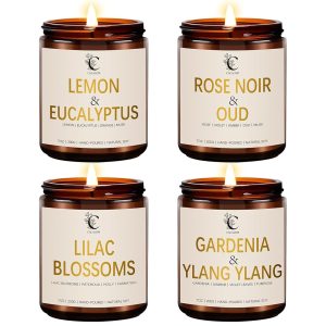 Scented Candles Set, 4 Pack Scented Candles for Home, Soy Wax Candles Aromatherapy Candle Gifts for Women, Scent of Lemon/Rose/Lilac Blossoms/Gardenia