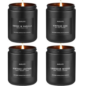 Scented Candles Set | Men Candle Set, Scented Candles for Home, Gifts for Men - 4 Pack Men Candle Gifts Soy Candles Scents of Lavender/Leather/Oak/Smoke & Vanilla