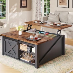 SEDETA 31.5" Lift Top Coffee Table with Storage, Square Coffee Table for Living Room, Farmhouse Coffee Table with Large Hidden Storage Compartment and Adjustable Shelves, Black