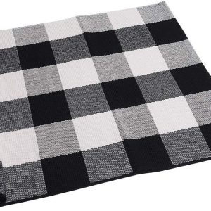 SEEKSEE Cotton Buffalo Plaid Rug 2'x3' Black and White Checked Rug Washable Doormats Indoor Outdoor Rugs for Layered Front Door Mats, Porch, Kitchen, Farmhouse, Entryway