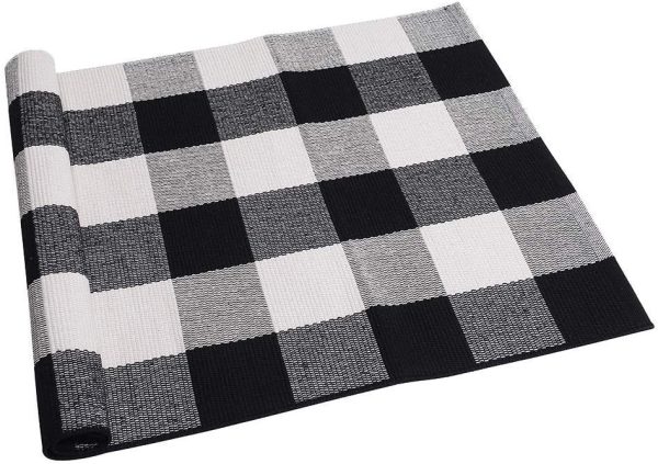 SEEKSEE Cotton Buffalo Plaid Rug 2'x3' Black and White Checked Rug Washable Doormats Indoor Outdoor Rugs for Layered Front Door Mats, Porch, Kitchen, Farmhouse, Entryway