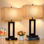 Set of 2 Touch Control Table Lamp with 2 USB Ports, 3-Way Dimmable Modern Nightstand Lamp Sets Bedside Touch Desk Lamp with Fabric Cream Shade For Bedroom Table Living Room...