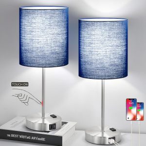 𝟮𝟬𝟮𝟯 𝗡𝗘𝗪 Set of 2 Touch Control Table Lamps with 2 USB & AC Outlet, 3-Way Dimmable Bedside Nightstand Lamps for Bedroom Living Room Nursery, 800 Lumens 5000K Daylight Bulbs...