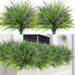 Sggvecsy 12 Bundles Artificial Plants Outdoor Faux Lavender Flowers Fake Monkey Grass UV Resistant Plastic Greenery Plants for Garden Home Porch Window Patio Hanging Planter...