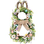 Sggvecsy 25 Inch Easter Bunny Wreath Spring Wreath Bunny Shaped Artificial Flower Wreath with Colorful Berries Daisies Greenery Bow Knot for Front Door Easter Summer Farmhouse...