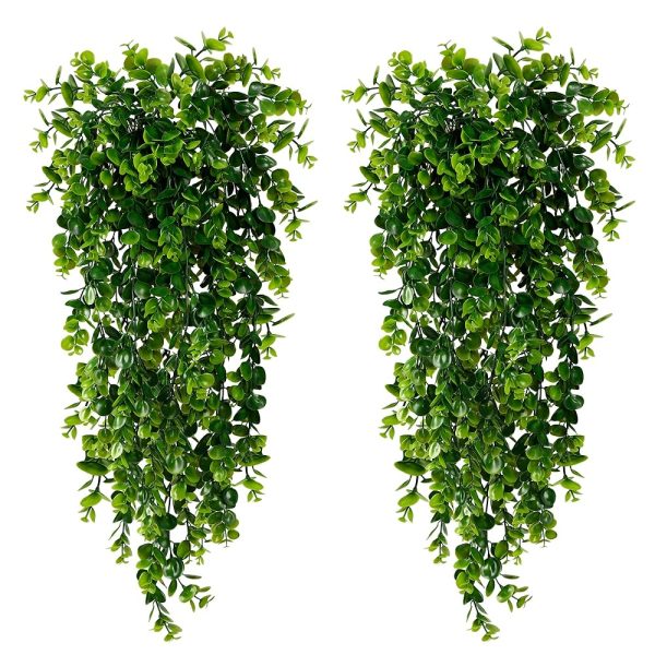 Sggvecsy 4 Pack Artificial Eucalyptus Plants UV Resistant Plastic Hanging Decor for Indoor Outdoor Walls, Weddings, Patios, Porches