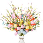 Sggvecsy Artificial Easter Stems 6 Pcs Spring Berry Picks with Easter Eggs Carrot Colorful Berries Twig Branches Easter Sprays for Easter Arrangement Centerpiece Easter...