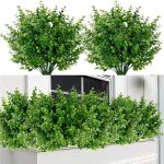 Sggvecsy Artificial Flowers for Outdoors 12 Bundles UV Resistant Boxwood Shrubs Artificial Eucalyptus Fake Plants Faux Plastic Greenery for Farmhouse Garden Indoor Outdoor Home...