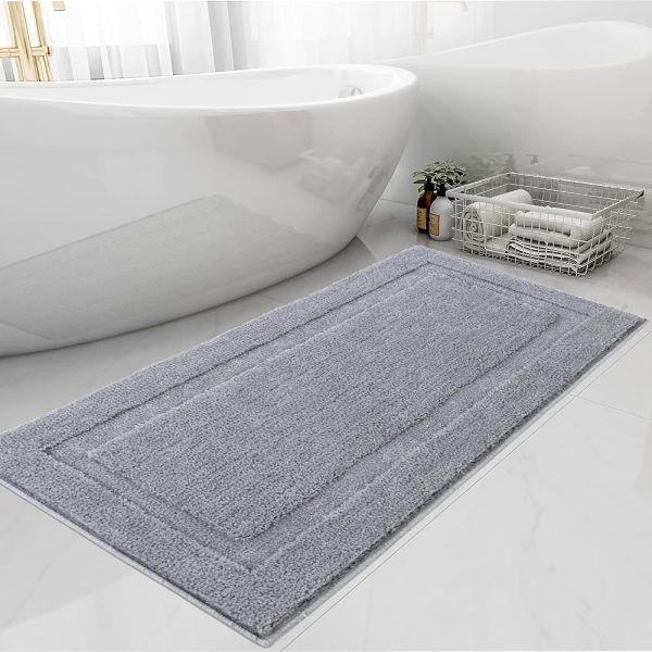 SHACOS Super Soft Bathroom Runner Rug 20"x47" Long Bathroom Rugs Non Slip Bath Mat Microfiber Shaggy Bath Rug for Bathroom Floor Washable (20"x47",Gray)