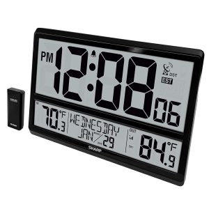 SHARP Atomic Clock - Never Needs Setting! –Easy to Read Numbers - Indoor/Outdoor Temperature, Wireless Outdoor Sensor - Battery Powered - Easy Set-Up!! (4" Numbers)