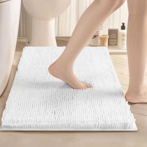 Shilucheng Bathroom Rugs 24x17, Extra Soft Absorbent Chenille Bath Rugs, Non-Slip, Dry Quickly, Machine Washable, Bath Mats for Bathroom Floor, Tub and Shower (White, 24"×17")