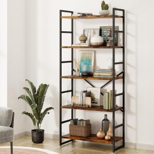 Shintenchi Bookshelf, 5 Tier Bookshelf, Tall Bookcase Shelf for CDs/Movies/Books, Home Office Bookcase Shelf Storage Organizer, Modern Book Shelf for Bedroom/Living Room/Home...