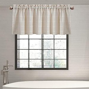 Shunjie.Home Farmhouse Valances for Windows Boho Linen Plaid Curtain Valances, Plaid Window Valance for Kitchen Bedroom Bathroom Living Room (Light Beige, 52" x 18")