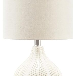 Signature Design by Ashley Rainermen 20" Modern Herringbone Ceramic Table Lamp, Off White