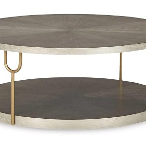 Signature Design by Ashley Ranoka Contemporary Round 42" Coffee Table, Metallic & Goldtone Finish