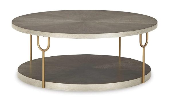 Signature Design by Ashley Ranoka Contemporary Round 42" Coffee Table, Metallic & Goldtone Finish