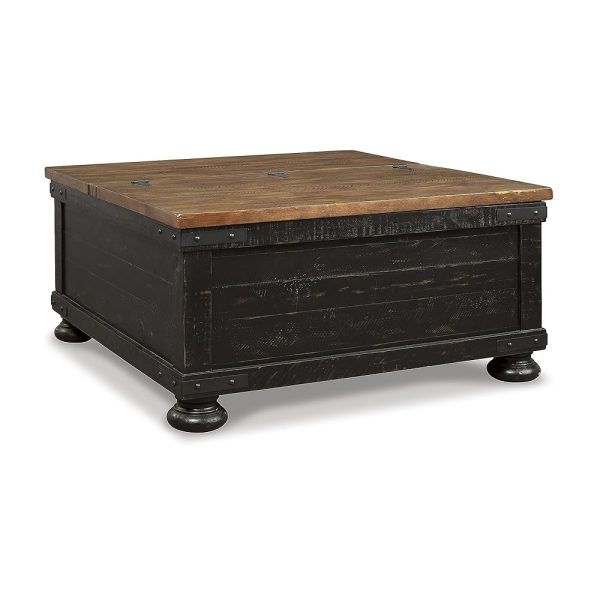 Signature Design by Ashley Valebeck Farmhouse Lift Top Coffee Table with Storage, Distressed Brown & Black Finish