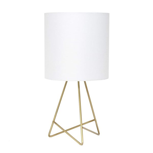 Simple Designs LT2066-GDW 13.5" Down to the Wire Metal Table Lamp with Fabric Shade, Gold with White Shade