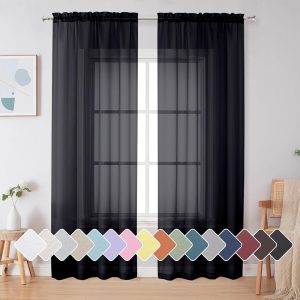 Simplebrand Black Sheer Curtains 84 Inches Long, Light Filtering Rod Pocket Solid Color Window Sheer Curtain Panels, Elegant Curtains & Drapes for Living Room, Bedroom 2 Panels...