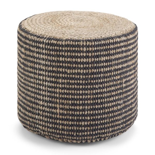 SIMPLIHOME Larissa Round Pouf, Footstool, Upholstered in Natural Hand Braided Jute, for the Living Room, Bedroom and Kids Room, Boho, Contemporary, Modern