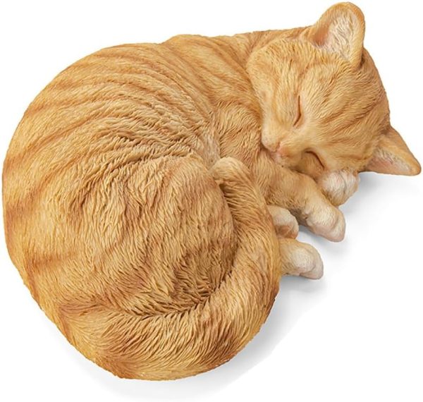 Sleeping Orange Tabby Cat Garden Statue Decor 8.27”L, Resin Realistic Cat Sculptures Gift for Cat Lovers, Pet Memorial Stones for Loss of Cat,Kitty Figurine Art Decoration for...