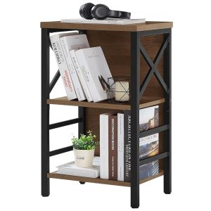 Small Bookcase,3 Tier Industrial Short Bookshelf with Metal Frame and Backboard,Rustic Brown Low Bookshelf, Small Office Book Shelf for Small Spaces, Living Room, Bedroom and...