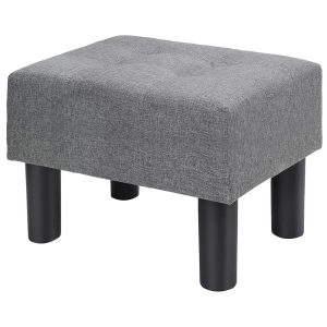 Small Foot Stool Ottoman, Linen Foot Rest Ottoman with Storage, Stable Tall Footrest Ottoman Extra Seating for Living Room Entryway Office Under Desk, Grey 16.5x11.8x11.5in