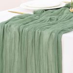 Socomi Fall Thanksgiving Table Runner Cheesecloth Table Runner 120 inch 10FT Boho Rustic Gauze Table Runner for Wedding Party Baby Shower Fall Decor Sage Green